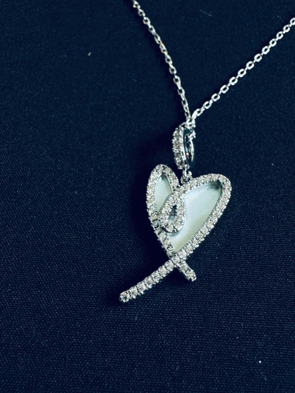 Silver Heart Pendant Necklace with Mother-of-Pearl and Crystals